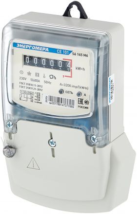 Счетчик электроэнергии CE101 S6 145 M6 однофазный однотарифный, 5(60), кл.точ. 1.0, Щ, ЭМОУ