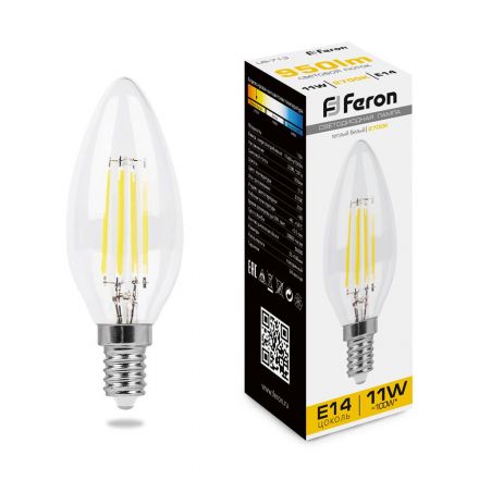 Лампа светодиодная LED 11вт Е14 теплый свеча FILAMENT
