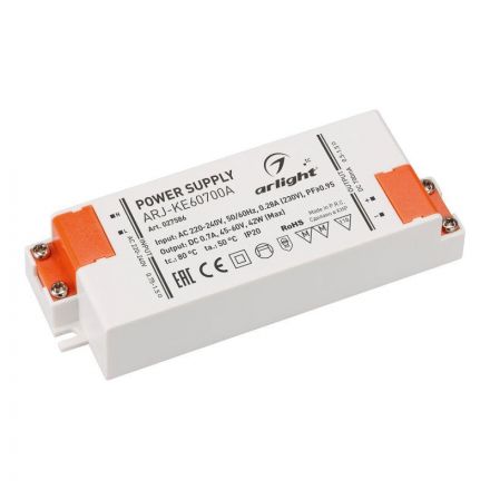 Блок питания ARJ-KE57700A (40W, 700mA, PFC) (ARL, IP20 Пластик, 5 лет)