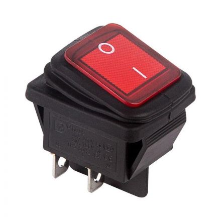 Выключатель клавишный 250V 15А (4с) ON-OFF красный  с подсветкой  ВЛАГОЗАЩИТА  REXANT