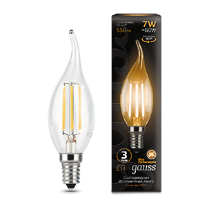 Лампа светодиодная LED 7 Вт 550 Лм 2700К теплая Е14 Свеча на ветру Filament Gauss
