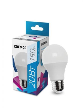 Лампа светодиодная LED 20Вт 220В Е27 D60х118 белыйA60 Космос
