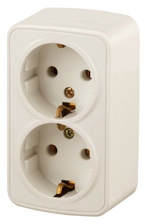 Розетка Intro Polo 3-204-02 с заземлением двойная 2х2P+E Schuko, 16A-250В, IP20, ОУ, слоновая кость