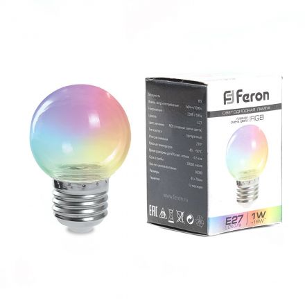 Лампа светодиодная LED 3вт Е27 прозрачный RGB плавная смена цвета шар G60