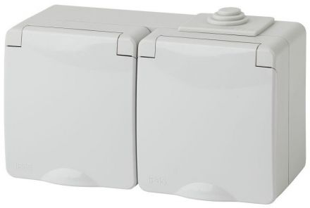 Розетка 2х2P+E гориз. IP65, 16A-250В, ОУ, Эра Эксперт, серый, 11-2603-03