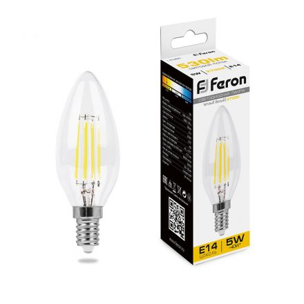 Лампа светодиодная LED 5вт Е14 теплый свеча FILAMENT