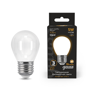 Лампа светодиодная LED 5 Вт 420 Лм 2700К теплая Е27 Шар milky Filament Gauss