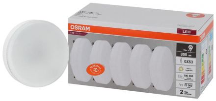 Лампа светодиодная LED 10 Вт GX53 3000К 800Лм таблетка 220 В (замена 75Вт) OSRAM