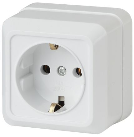 Розетка Intro Quadro 2Э-202-01 с заземлением 2P+E Schuko, 16А-250В, IP20, ОУ, без монтажной пластины, белый