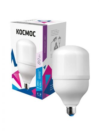Лампа светодиодная LED 80Вт 220В E27 D140х252 6500К дневной 3650 лм Космос (в комплекте переходник на 40 цоколь)