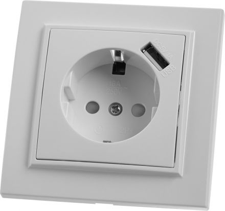 Розетка 1-местная с/з  и с USB, серия Эрна, белый, Stekker