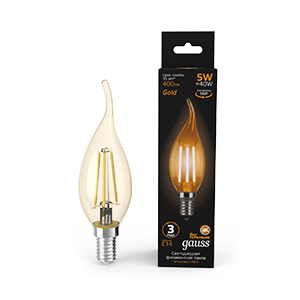 Лампа светодиодная LED 5 Вт 400 Лм 2700К теплая Е14 Свеча на ветру golden Filament Gauss