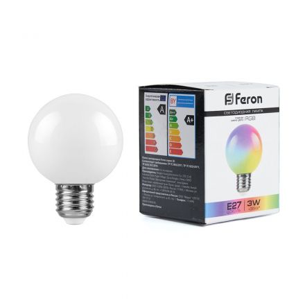 Лампа светодиодная LED 3вт Е27 RGB плавная смена цвета шар G60